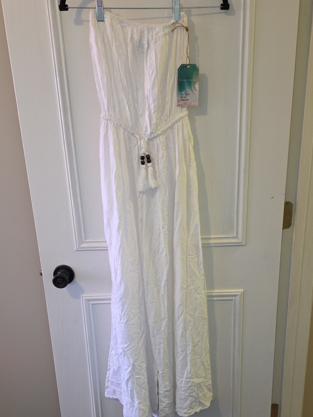 White Strapless Jumpsuit with Tassel Waist